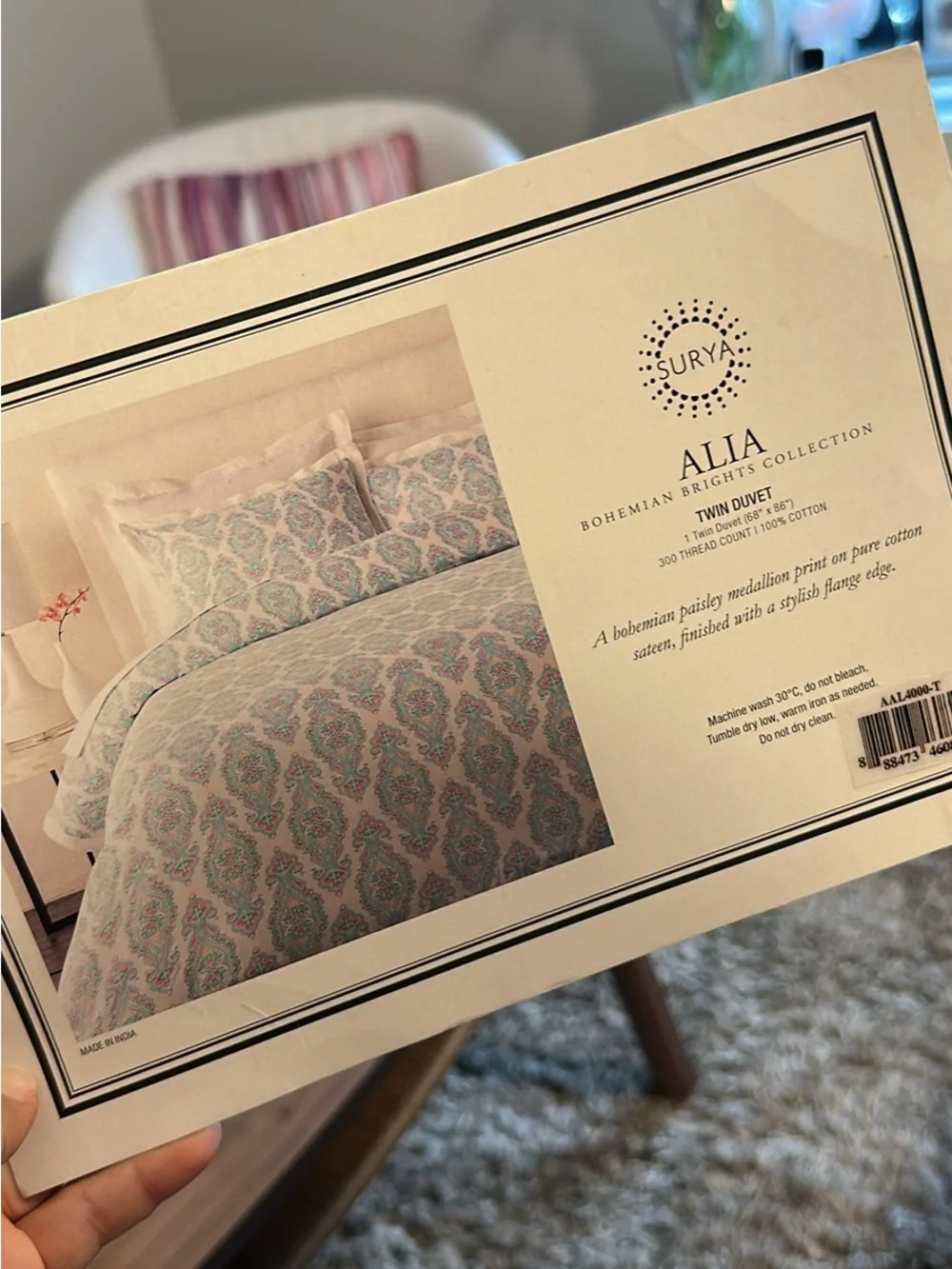 Akalia Bohemian Brights Cotton Duvet Cover - White with Pink & Teal